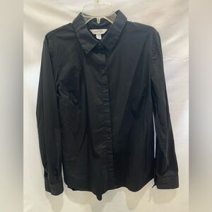 Nine West Black Button-Down Shirt Long Sleeve with Pocket Classic Basic Size: M